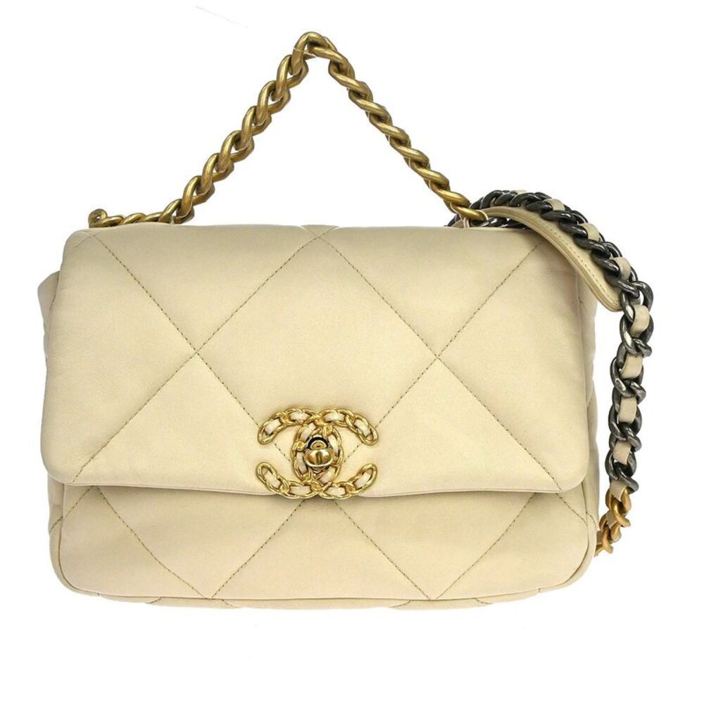 Chanel 19 Flap Quilted Leather Beige Leather Handbag